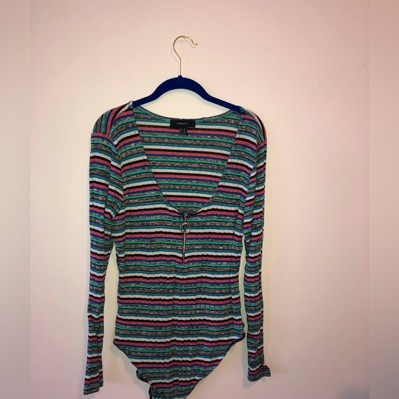 Forever 21 plus stripped body suit - Picture 1 of 4